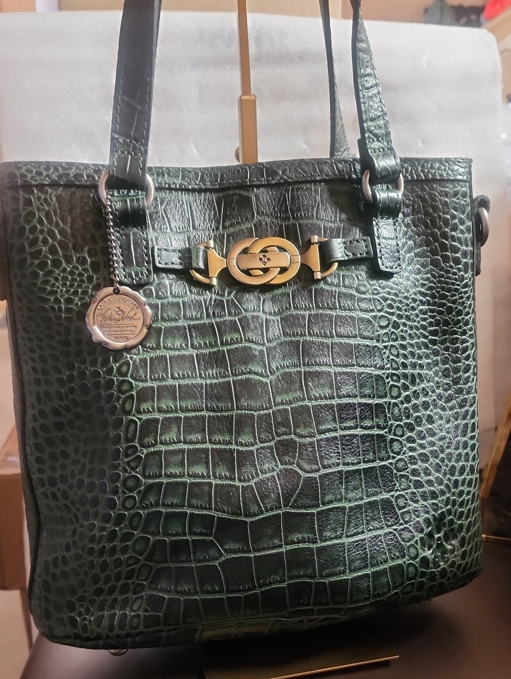 Patricia Nash 10th Anniver. Leather Croc-Embossed Tote Bag Silver Hardware Euc